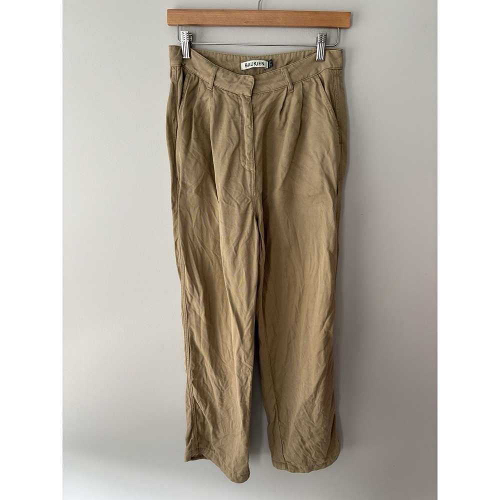 Baukjen Lianne Trousers Women's Khaki Tencel Linen Pleated Relaxed Leg Sz‎ UK 10 - Picture 3 of 11